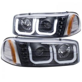 Anzo Driver and Passenger Side U-Bar Style Projector Headlights (Black Housing, Clear Lens)