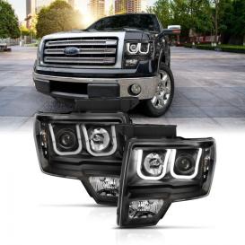 Anzo Driver and Passenger Side U-Bar Style Projector Headlights (Black Housing, Clear Lens)