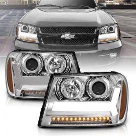 Anzo Driver and Passenger Side Plank Style Projector Headlights (Chrome Housing, Clear Lens)
