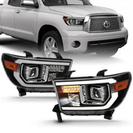 Driver and Passenger Side LED Projector Switchback Headlights (LED High Beam, Halogen Low Beam) (Black Housing, Clear Lens)