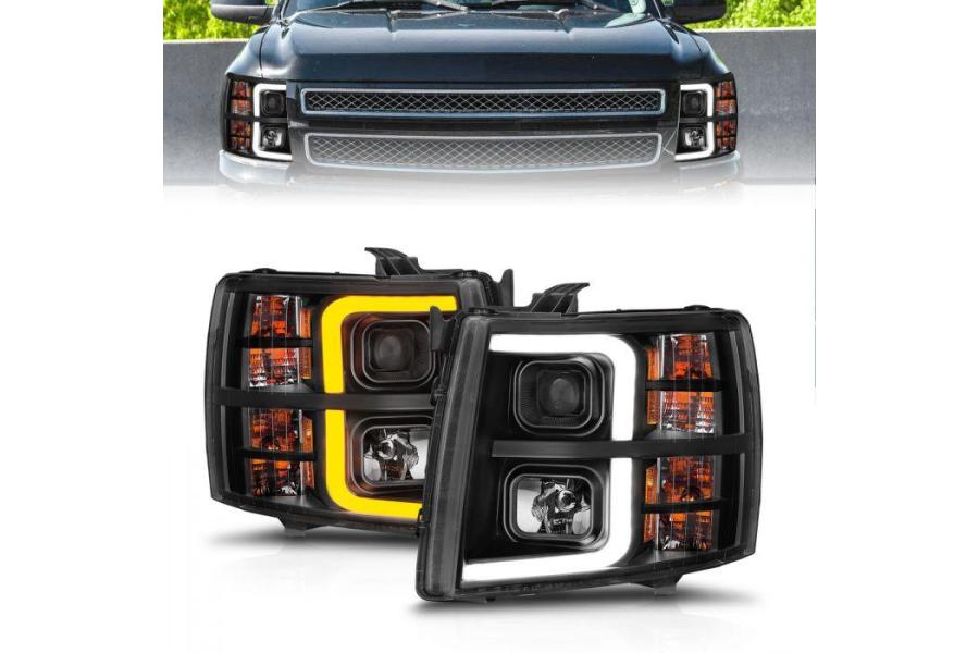 Anzo Driver and Passenger Side Light Bar Style Sequential Projector Headlights (Black Housing, Clear Lens) - Anzo 111545