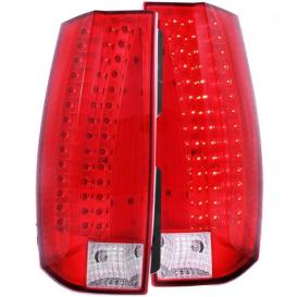 Anzo Driver and Passenger Side Escalade Look LED Tail Lights (Chrome Housing, Red/Clear Lens)