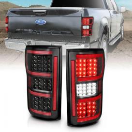 Anzo Driver and Passenger Side LED Tail Lights With Sequential Turn Signals With Red Light Bar (Black Housing, Red Lens)