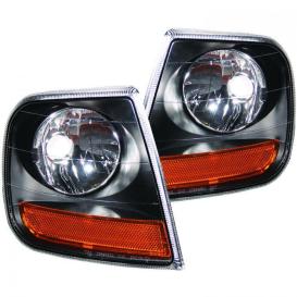 Driver and Passenger Side Harley Davidson Style Corner Lights (Black Housing, Clear Lens)