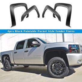 2007-2014 Chevrolet Silverado APS Rugged / OE Style Smooth Black Front and Rear Fender Flare Set