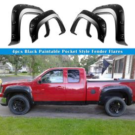 APS Super Pocket Style Smooth Black Front and Rear Fender Flare Set