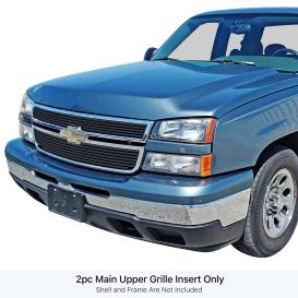  2005-2007 Chevrolet Silverado APS 2-Pc Black Powder Coated Horizontal Billet Main Upper Grille