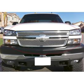 2005-2006 Chevrolet Silverado APS 2-Pc Chrome Polished 1.8mm Wire Mesh Main Upper Grille