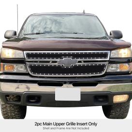  2005-2007 Chevrolet Silverado APS 2-Pc Black Powder Coated 1.8mm Wire Mesh Rivet Style Main Upper Grille