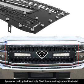 APS 1-Pc Black Powder Coated Laser Cut Mesh with Rivet and LED Main Upper Grille