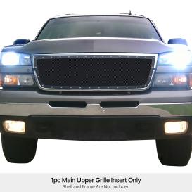 2005-2006 Chevrolet Silverado APS 1-Pc Black Powder Coated 1.8mm Wire Mesh Rivet Style Main Upper Grille