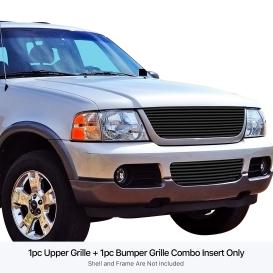 2002-2005 Ford Explorer APS 2-Pc Black Powder Coated 8X6 Horizontal Billet Main Upper and Lower Bumper Grille