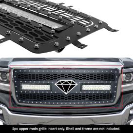 APS 1-Pc Black Powder Coated Laser Cut Mesh with Rivet and LED Main Upper Grille