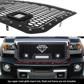 APS 1-Pc Black Powder Coated Laser Cut Mesh with Rivet and LED Main Upper Grille