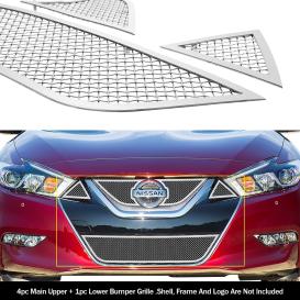 APS 4-Pc Chrome Polished 1.8mm Wire Mesh Main Upper and Lower Bumper Grille