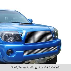 APS 5-Pc Chrome Polished 8X6 Horizontal Billet Main Upper, Lower Bumper and Hood Scoop Grille