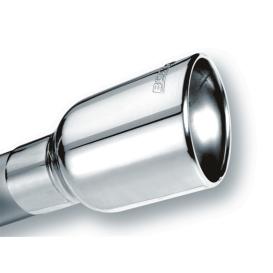 Borla Polished Stainless Steel Round Rolled-Edge Angle Cut Single Outlet Exhaust Tip with  Logo (2.5" Inlet, 4" Tip Size, 6.25" Length)
