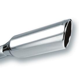 Borla Bright Chrome On Stainless Steel Round Rolled-Edge Angle-Cut Single Outlet Exhaust Tip with  Logo (2.5" Inlet, 4" Tip Size, 12" Length)