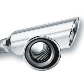 Borla Polished Stainless Steel Round Rolled-Edge Angle-Cut Single Outlet Exhaust Tip with  Logo (2.25" Inlet, 4" Tip Size, 13" Length)