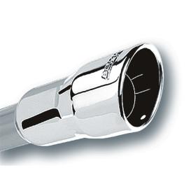 Polished Stainless Steel Round Rolled-Edge Angle Cut Intercooled Single Outlet Exhaust Tip with Borla Logo (4" Inlet, 4.25" Tip Size, 4" Length)