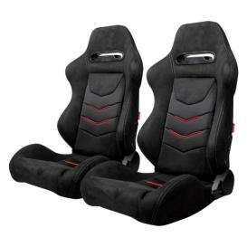   Cipher Auto CPA1075 Black Suede With Red Piping Universal Racing Seats