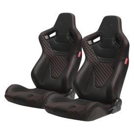 Cipher Auto CPA2009 AR-9 Revo Black Leatherette Carbon Fiber with Red Diamond Stitching Racing Seats