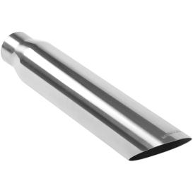 Stainless Steel Round Angle Cut Straight Edge Single Wall Weld-On Polished Exhaust Tip (2.25" Inlet, 3.5" Outlet, 18"Length)