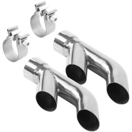 Stainless Steel Round Straight Edge Straight Cut Clamp-On Dual Polished Exhaust Tip Set (2.5" Inlet, 2.25" Outlet, 12.5" Length)