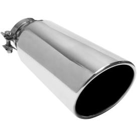 Stainless Steel Round Angle Cut Rolled Edge Single Wall Clamp-On Polished Exhaust Tip (3" Inlet, 4" Outlet, 12"Length)