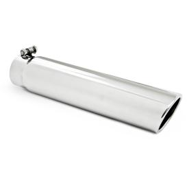 Stainless Steel Clamp-On Mirror Polished Round Rolled Edge Angle Cut Exhaust Tip (3" Inlet, 3.5" Outlet, 16" Length)