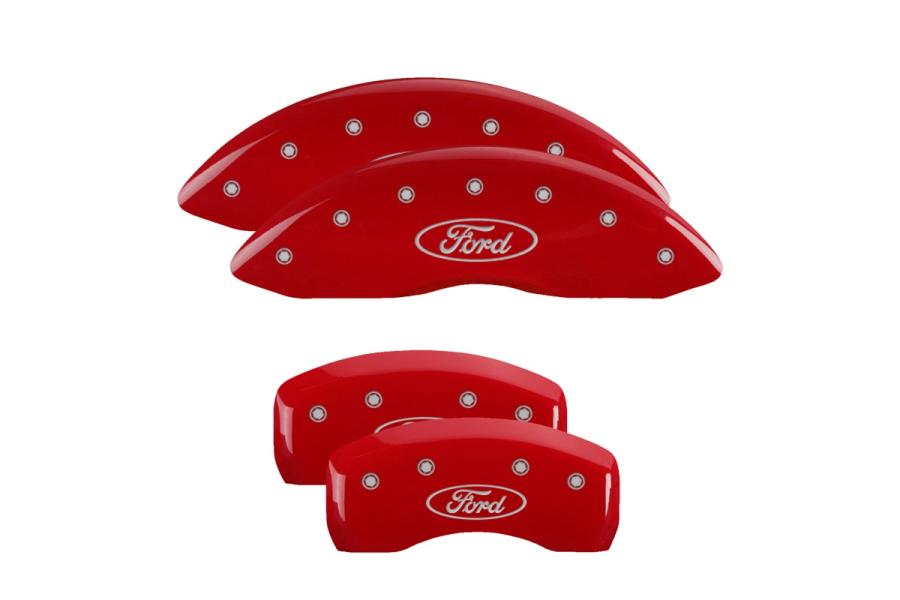 MGP Red Front & Rear Caliper Covers with Silver Ford Oval Logo - MGP 10005SFRDRD