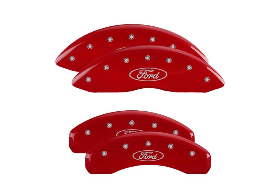 MGP Red Front & Rear Caliper Covers with Silver Ford Oval Logo - MGP 10008SFRDRD