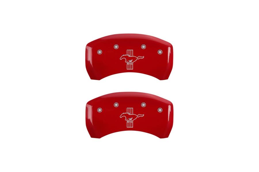 MGP Red Rear Caliper Covers with Silver Mustang Front, Bar & Pony Rear - MGP 10010RMB1RD
