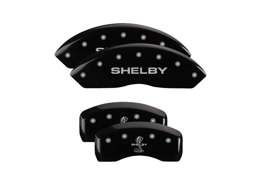 MGP Black Front & Rear Caliper Covers with Silver Shelby / Tiffany Snake Engraving - MGP 10017SSBYBK