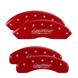 MGP Red Front & Rear Caliper Covers with Silver Lightning