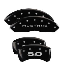 MGP Black Front & Rear Caliper Covers with Silver Mustang Front, 5.0 Rear