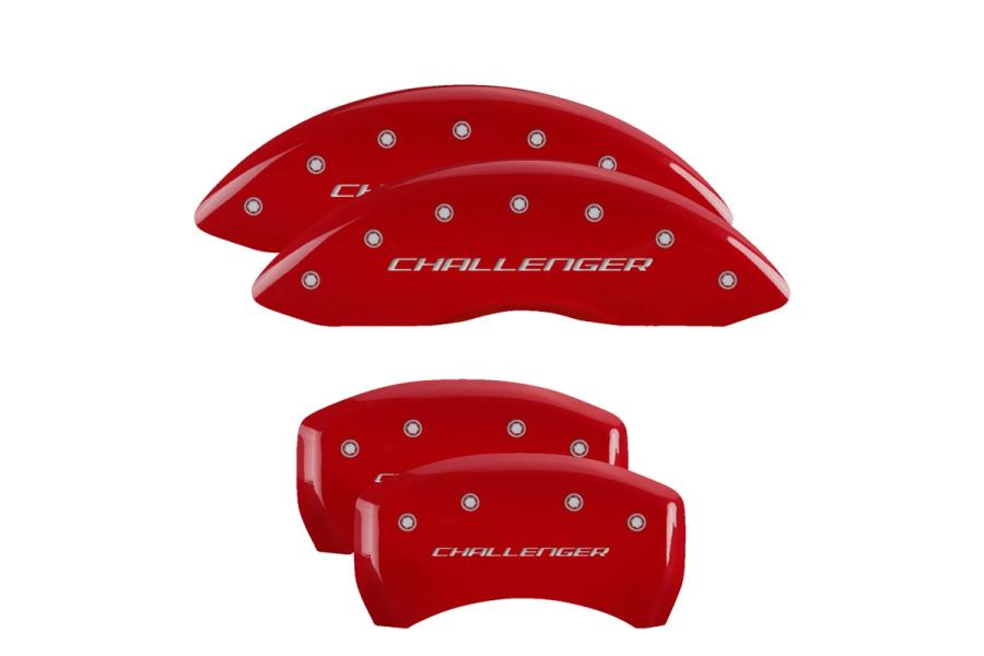 MGP Red Front & Rear Caliper Covers with Silver Challenger (Block) - MGP 12001SCLBRD