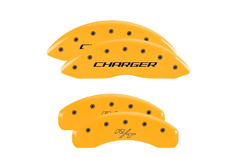 MGP Yellow Front & Rear Caliper Covers with Black Charger Front, RT Rear - MGP 12088SCHRYL