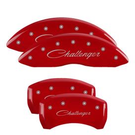 MGP Red Front & Rear Caliper Covers with Silver Challenger (Cursive)