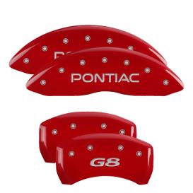 MGP Red Front & Rear Caliper Covers with Silver Pontiac Front, G8 Rear