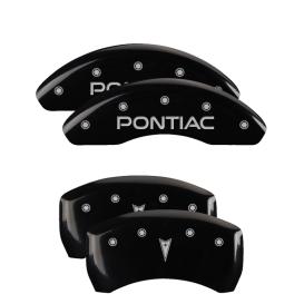MGP Black Front & Rear Caliper Covers with Silver Pontiac Front, Arrow Logo Rear