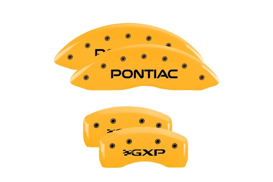 MGP Yellow Front & Rear Caliper Covers with Black Pontiac Front, GXP Rear - MGP 18031SPXPYL