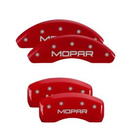 MGP Red Front & Rear Caliper Covers with Silver MOPAR