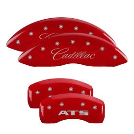 MGP Red Front & Rear Caliper Covers with Silver Cadillac Front, ATS Rear