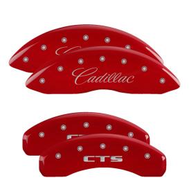 MGP Red Front & Rear Caliper Covers with Silver Cadillac Front, CTS Rear