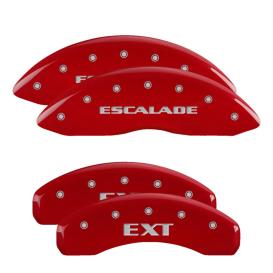 MGP Red Front & Rear Caliper Covers with Silver Escalade Front, EXT Rear