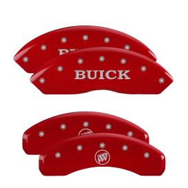 MGP Red Front & Rear Caliper Covers with Silver Buick Front, Buick Shield Logo Rear