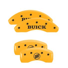 MGP Yellow Front & Rear Caliper Covers with Black Buick Front, Buick Shield Logo Rear