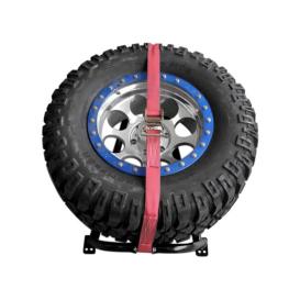 Gloss Black Bed Mounted Tire Carrier with Red Strap