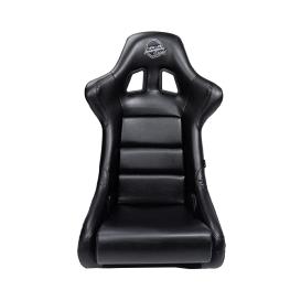 NRG Innovations Medium FRP Bucket Racing Seat in Black Water Resistant Vinyl and Grey Shield Logo